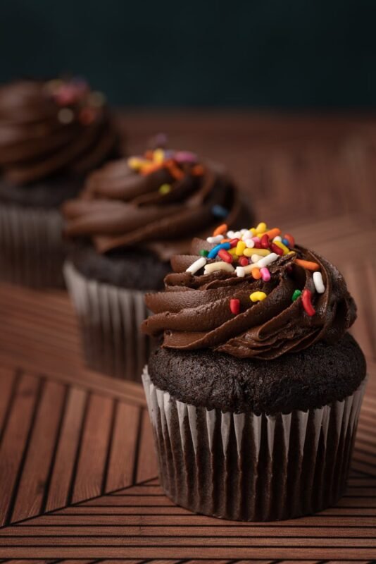 chocolate cupcakes with sprinkles