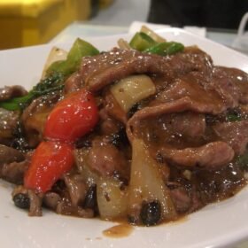 Black Bean Beef on Rice