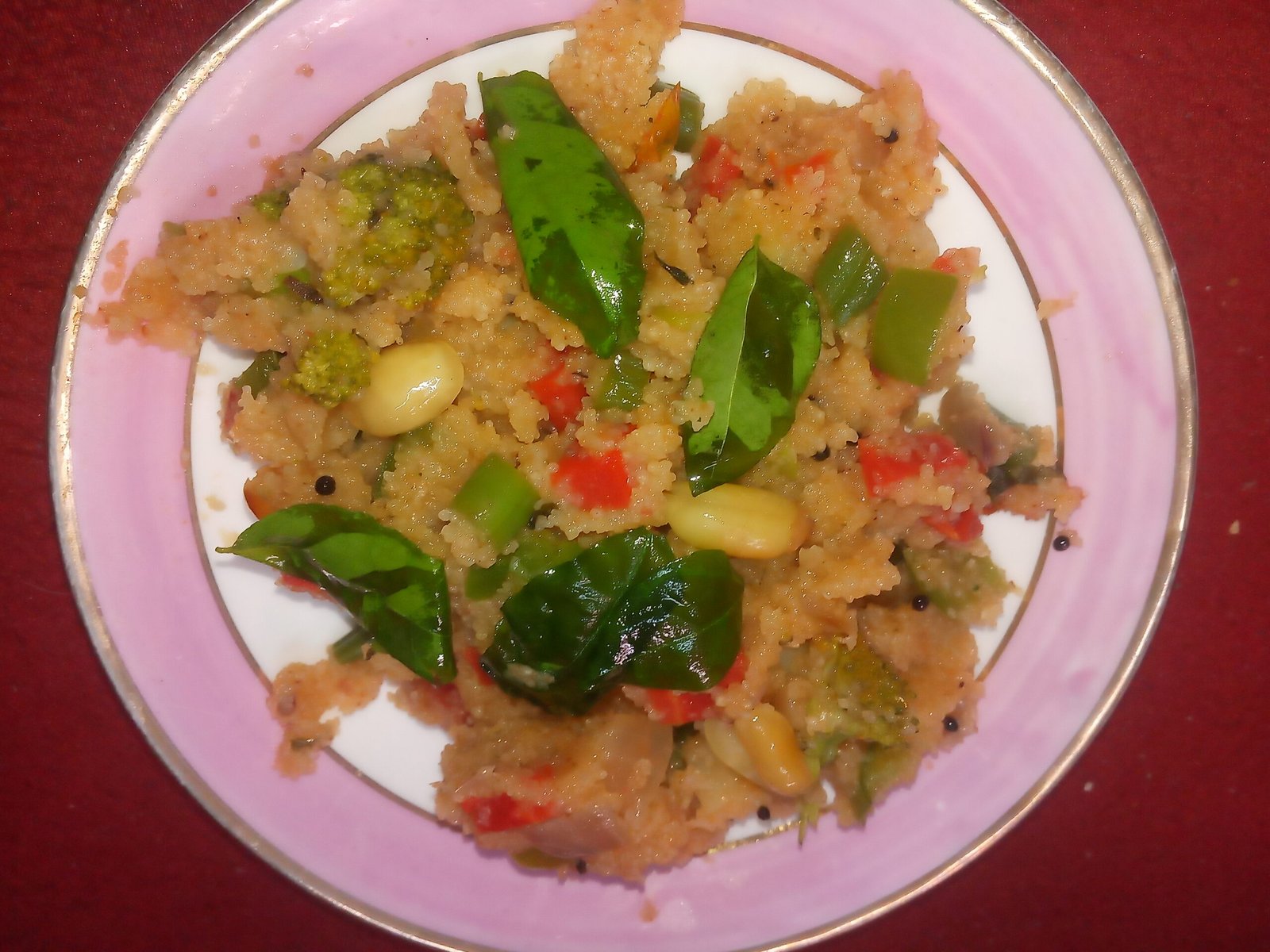 Rawa Upma with curry leaves Peanuts and vegetables