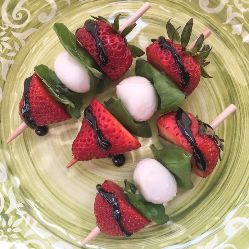 Strawberry Caprese Skewers with Balsamic Glaze
